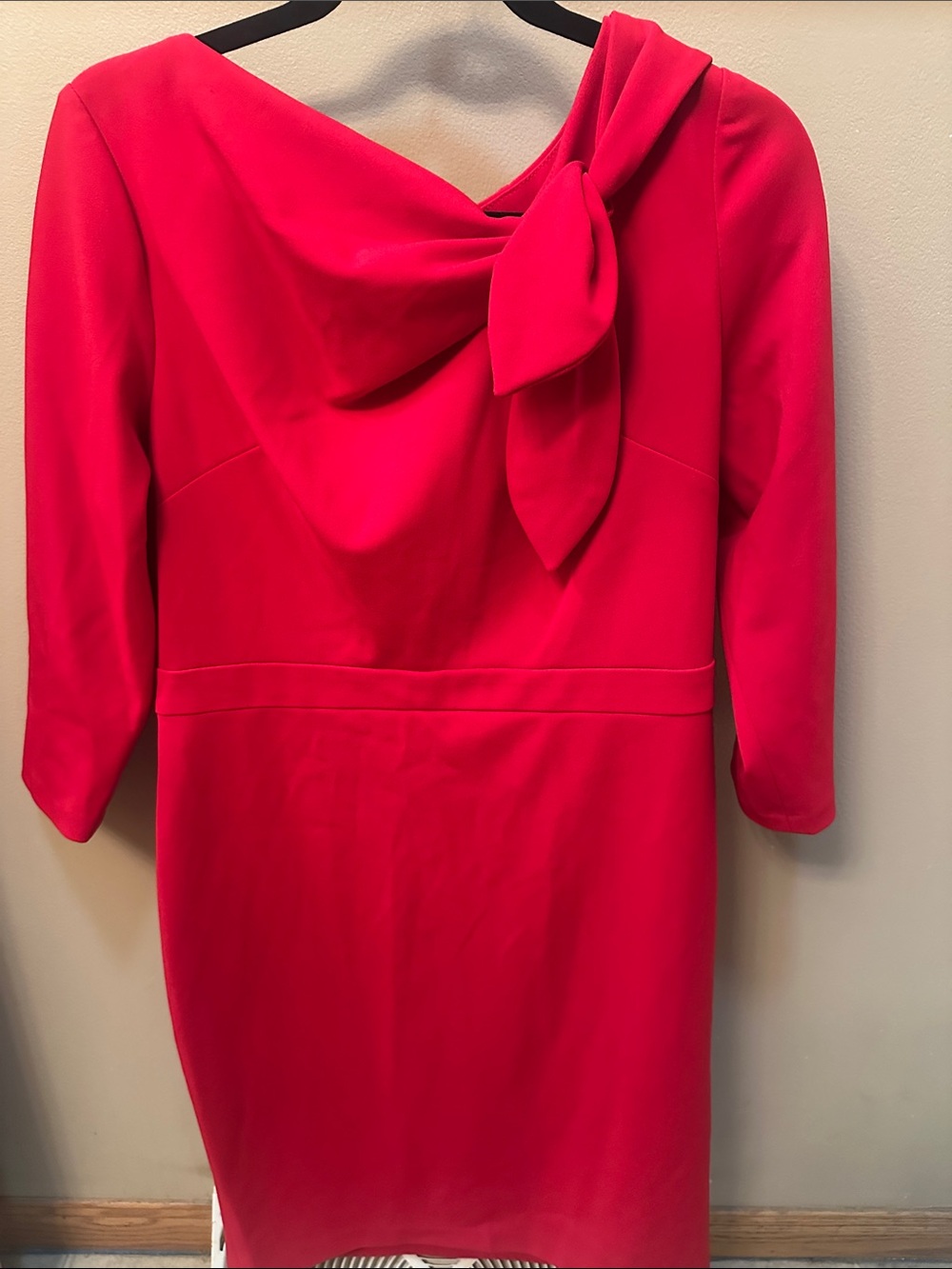 Calvin Klein Hot Pink Long Sleeve Tie-Neck Sheath Dress